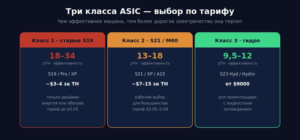 Три класса ASIC по эффективности