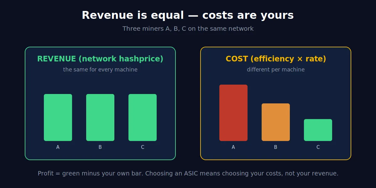 Revenue equal, costs depend on efficiency and rate