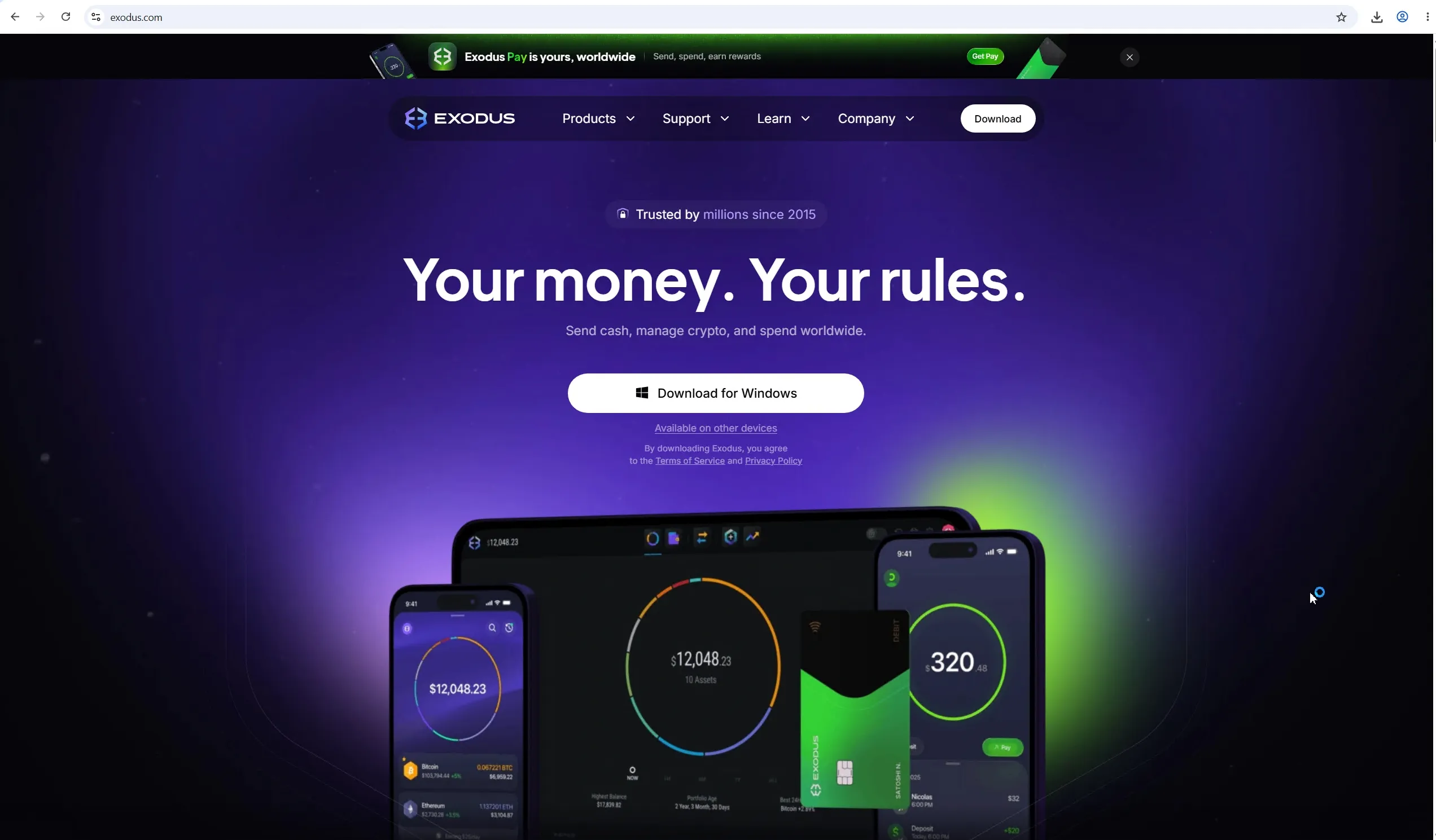 Официальная страница загрузки Exodus на exodus.com