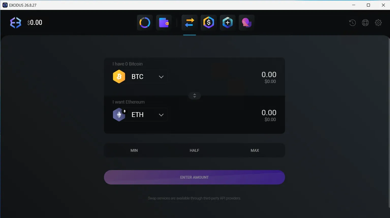 Встроенный обмен криптовалют в приложении Exodus