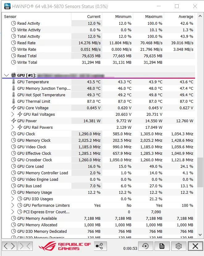 HWiNFO showing GPU and graphics memory metrics