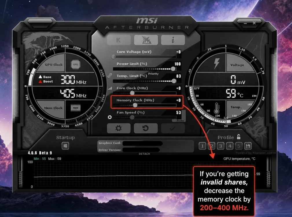 MSI Afterburner с настройкой памяти видеокарты